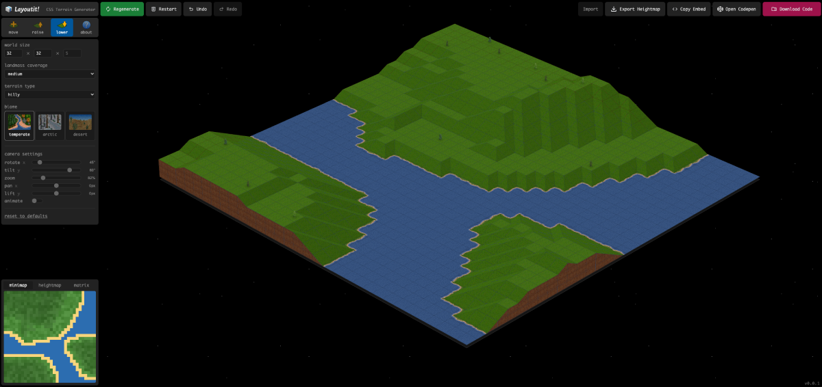 A CSS terrain generator. No WebGL, just stacked grids and 3D transforms